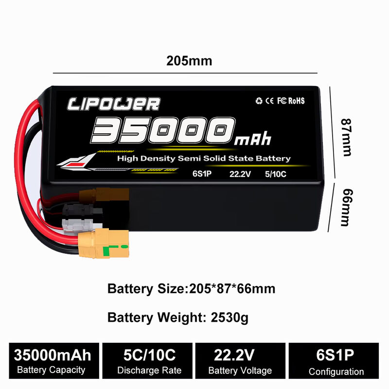 Longest Lasting Semi Solid State 10000 Mah Drone Battery 33Ah 762.3Wh 6S1P 23.1V 10C For Industrial UAV